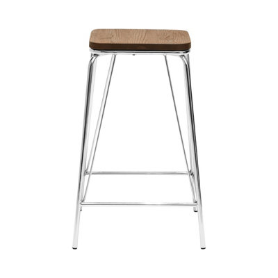 Interiors by Premier Sleek Chrome Metal and Elm Wood Stool, Sturdy And ...