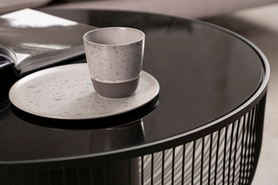 Interiors by Premier Sleek Design Coffee Table With Black Glass Top, Elegant Airy Glass Coffee Table, Versatile Hallway Table