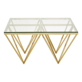 Interiors by Premier Sleek Gold Finish Spike Legs Coffee Table, Durable Decorative Table, Unique Design Display Coffee Table