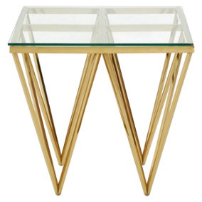 Interiors by Premier Sleek Gold Finish Spike Legs End Table, Durable Wide Side Table, Unique Design Livingroom Side Table