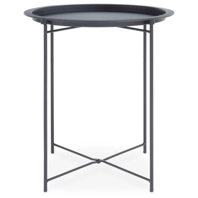 Interiors By Premier Sleek Grey Metal Round Side Table, Modern Design Bedside Table For Bedroom, Functional Livingroom Sidetable