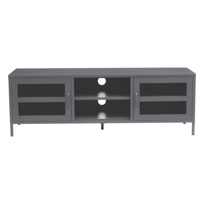 Interiors By Premier Sleek Industrial Design Two Door Grey Media Unit, Durable Construction TV Stand, Versatile Modern TV Cabinet