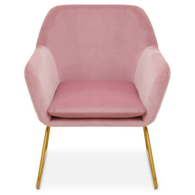 Interiors by Premier Sleek Pink Velvet Powder Gold Armchair, Easy Care Velvet Chairs, Indoor Dining with Velvet Dining Chair