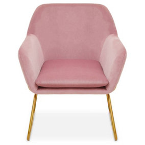 Interiors by Premier Sleek Pink Velvet Powder Gold Armchair, Easy Care Velvet Chairs, Indoor Dining with Velvet Dining Chair