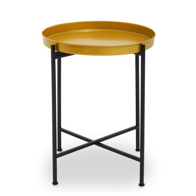 Interiors By Premier Sleek Small Brass And Black Finish Side Table, Round Top Small Lounge Table, Contemporary Bed Side Table