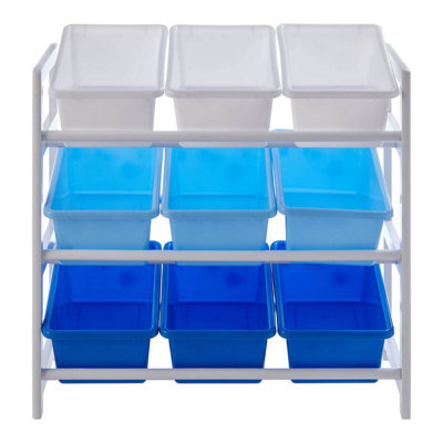 Interiors By Premier Sleek Three Tier White And Blue Storage Unit, Angled Buckets Storage Unit For Kids Room, Slim Storage Boxes