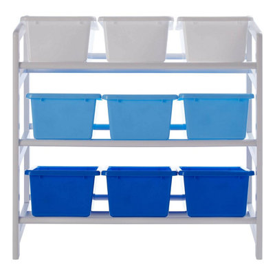 Interiors By Premier Sleek Three Tier White And Blue Storage Unit, Angled Buckets Storage Unit For Kids Room, Slim Storage Boxes