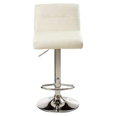 Interiors By Premier Sleek White Seat Bar Stool With Chrome Base, Comfortable Bar Chair, Adjustable Height Modern Bar Stool