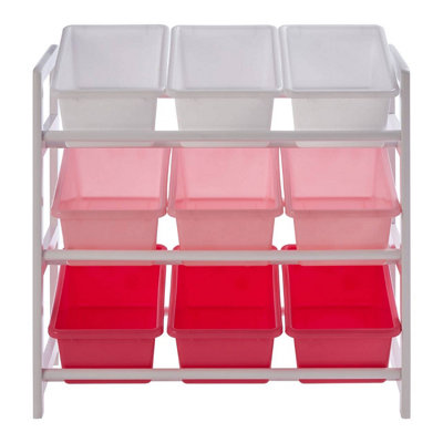 Interiors By Premier Slim Three Tier White And Pink Storage Unit, Angled Buckets Storage Unit For Kids Room, Sleek Storage Boxes