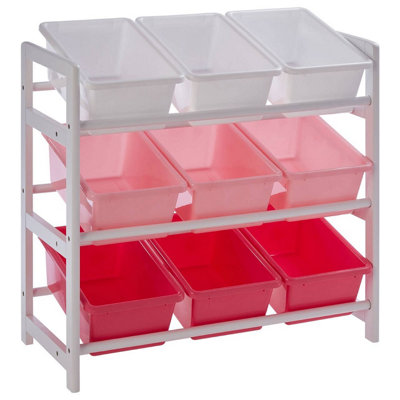 Interiors By Premier Slim Three Tier White And Pink Storage Unit, Angled Buckets Storage Unit For Kids Room, Sleek Storage Boxes