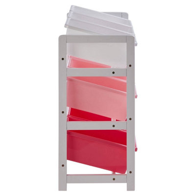 Interiors By Premier Slim Three Tier White And Pink Storage Unit, Angled Buckets Storage Unit For Kids Room, Sleek Storage Boxes