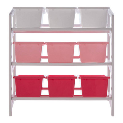 Interiors By Premier Slim Three Tier White And Pink Storage Unit, Angled Buckets Storage Unit For Kids Room, Sleek Storage Boxes