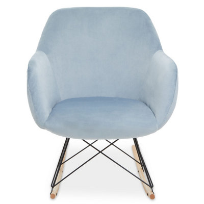 Interiors by Premier Small Blue Velvet Rocking Chair, Comfortable Velvet Desk Chair, Backrest Velvet Armchair, Accent Armchair