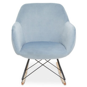 Interiors by Premier Small Blue Velvet Rocking Chair, Comfortable Velvet Desk Chair, Backrest Velvet Armchair, Accent Armchair