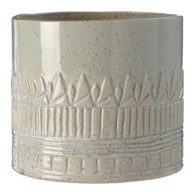 Interiors by Premier Small Ceramic Planter with Embossed Pattern and Tribal Design, Modern Indoor Planter for Living Room