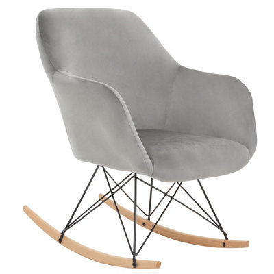 Interiors by Premier Small Grey Velvet Rocking Chair, Versatile Velvet Desk Chair, Backrest Velvet Armchair, Accent Armchair