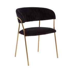 Interiors by Premier Soft Black Velvet Dining Chair, Modern Dining Armchair, Black and Gold Luxury Dining Chair for Home, Lounge