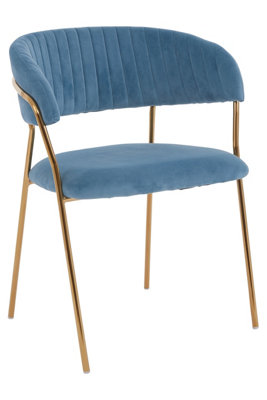 Interiors by Premier Soft Blue Velvet Dining Chair, Modern Dining Armchair, Blue and Gold Luxury Dining Chair for Home, Lounge