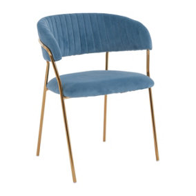 Interiors by Premier Soft Blue Velvet Dining Chair, Modern Dining Armchair, Blue and Gold Luxury Dining Chair for Home, Lounge