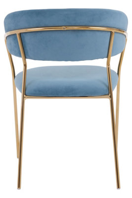 Interiors by Premier Soft Blue Velvet Dining Chair, Modern Dining Armchair, Blue and Gold Luxury Dining Chair for Home, Lounge