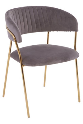 Interiors by Premier Soft Mink Velvet Dining Chair, Modern Dining Armchair, Mink and Gold Luxury Dining Chair for Home, Lounge