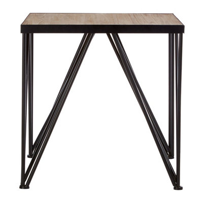 Interiors by Premier Square Side Table, Wood Metal Side Table, Industrial Side Table, Wood Top Side Table, Black Iron Side Table