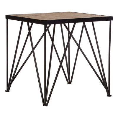 Interiors by Premier Square Side Table, Wood Metal Side Table, Industrial Side Table, Wood Top Side Table, Black Iron Side Table