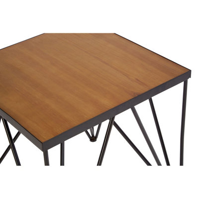 Interiors by Premier Square Side Table, Wood Metal Side Table, Industrial Side Table, Wood Top Side Table, Black Iron Side Table