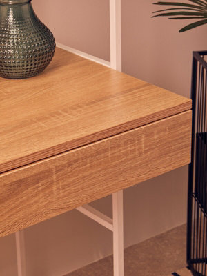 Interiors By Premier Stable Natural Oak Shelf Unit, Sleek And Versatile Narrow Shelving Unit, Easily Maintained Work Space