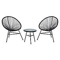 Interiors by Premier Steel Black Rattan 3 Piece Patio Set, Sturdy Table And Chairs, Outdoor Round Table And Chair, Lawn Chair Set