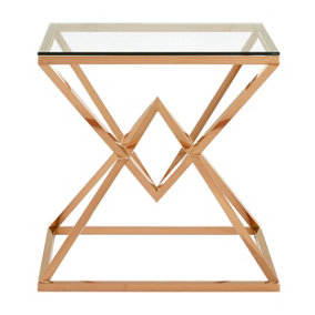 Interiors by Premier Stunning Corseted Square Rose Gold End Table, Geometric Statement Table, Easily Maintained Lounge Table