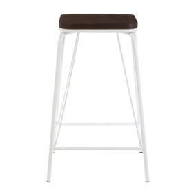 Interiors by Premier Sturdy And Reliable White Metal and Elm Wood Stool, Sleek Large Square Stool, Wooden Bar Stool for Home Bar