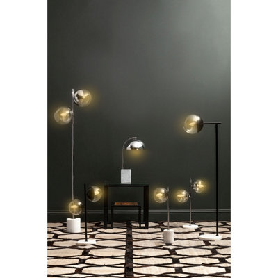 Interiors By Premier Sturdy Chrome Finish 2 Light Floor Lamp, Minimalist Bedroom Lamp, Double Glass Globe Tall Lamp On Floor