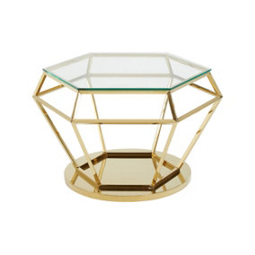 Interiors by Premier Sturdy Large Gold Finish Diamond End Table, Prismatic Design Sitting Room Side Table, Distinctive Side Table