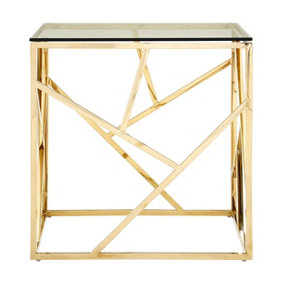 Interiors by Premier Stylish Champagne Geometric End Table, Versatile Statement Table, Easily Maintained Sitting Room Table