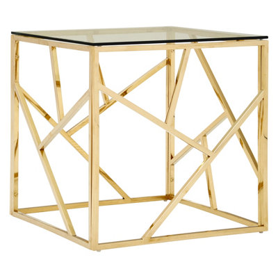 Interiors by Premier Stylish Champagne Geometric End Table, Versatile Statement Table, Easily Maintained Sitting Room Table