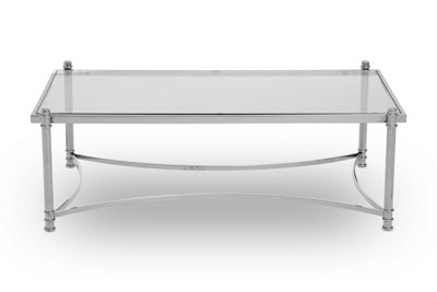 Interiors by Premier Stylish Clear And Silver Coffee Table, Spacious Glass Topped Table, Modern Metallic Finished Coffee Table