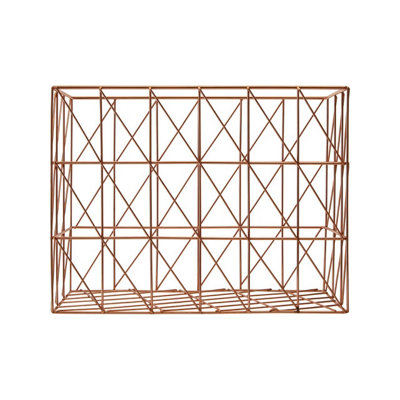 Interiors By Premier Stylish Copper Finish Cross Design Wire Basket, Functional Wireframe Basket For Kitchen, High Quality Basket