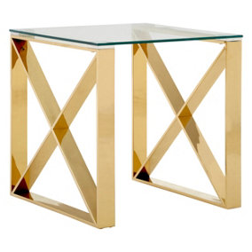 Interiors by Premier Stylish Design Champagne Cross Legs End Table, Durable Side Table For Livingroom, Versatile Side Table