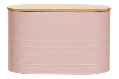 Interiors By Premier Stylish Design Pink Bread Bin, Durable Bread Bin For Dining Table, Natural Bamboo Lid Bread Container