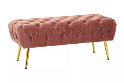 Interiors by Premier Stylish Dusty Pink Velvet Footstool with Gold Leg, Decent Gold Polished Footrest, Rectangular Ottoman Stool
