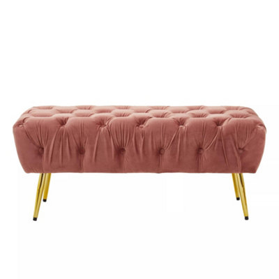 Interiors by Premier Stylish Dusty Pink Velvet Footstool with Gold Leg, Decent Gold Polished Footrest, Rectangular Ottoman Stool