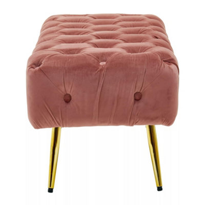 Interiors by Premier Stylish Dusty Pink Velvet Footstool with Gold Leg, Decent Gold Polished Footrest, Rectangular Ottoman Stool