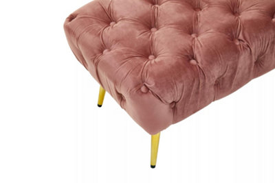 Interiors by Premier Stylish Dusty Pink Velvet Footstool with Gold Leg, Decent Gold Polished Footrest, Rectangular Ottoman Stool