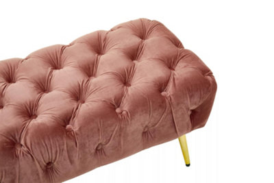 Interiors by Premier Stylish Dusty Pink Velvet Footstool with Gold Leg, Decent Gold Polished Footrest, Rectangular Ottoman Stool