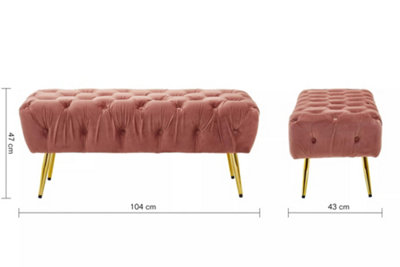 Interiors by Premier Stylish Dusty Pink Velvet Footstool with Gold Leg, Decent Gold Polished Footrest, Rectangular Ottoman Stool