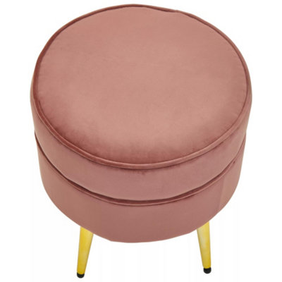 Interiors by Premier Stylish Dusty Pink Velvet Gold Leg Footstool, Elegant Mid-century Wooden Footrest For Bedrooms and Hallways