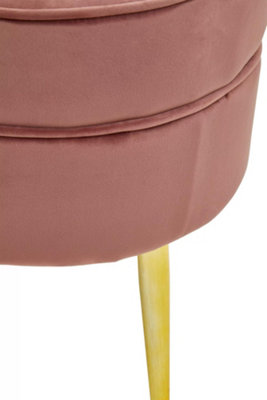 Interiors by Premier Stylish Dusty Pink Velvet Gold Leg Footstool, Elegant Mid-century Wooden Footrest For Bedrooms and Hallways