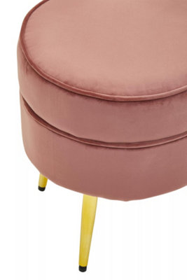 Interiors by Premier Stylish Dusty Pink Velvet Gold Leg Footstool, Elegant Mid-century Wooden Footrest For Bedrooms and Hallways