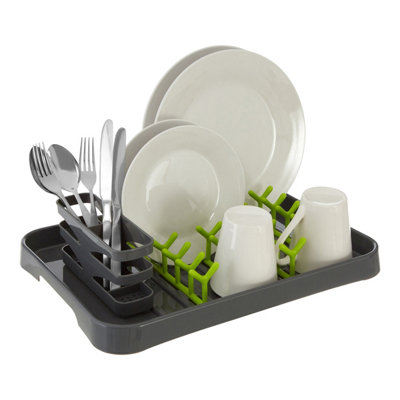 Interiors By Premier Stylish Grey And Lime Green Dish Drainer, Functional Dish Drainer For Kitchen, Practical Design Dish Drainer